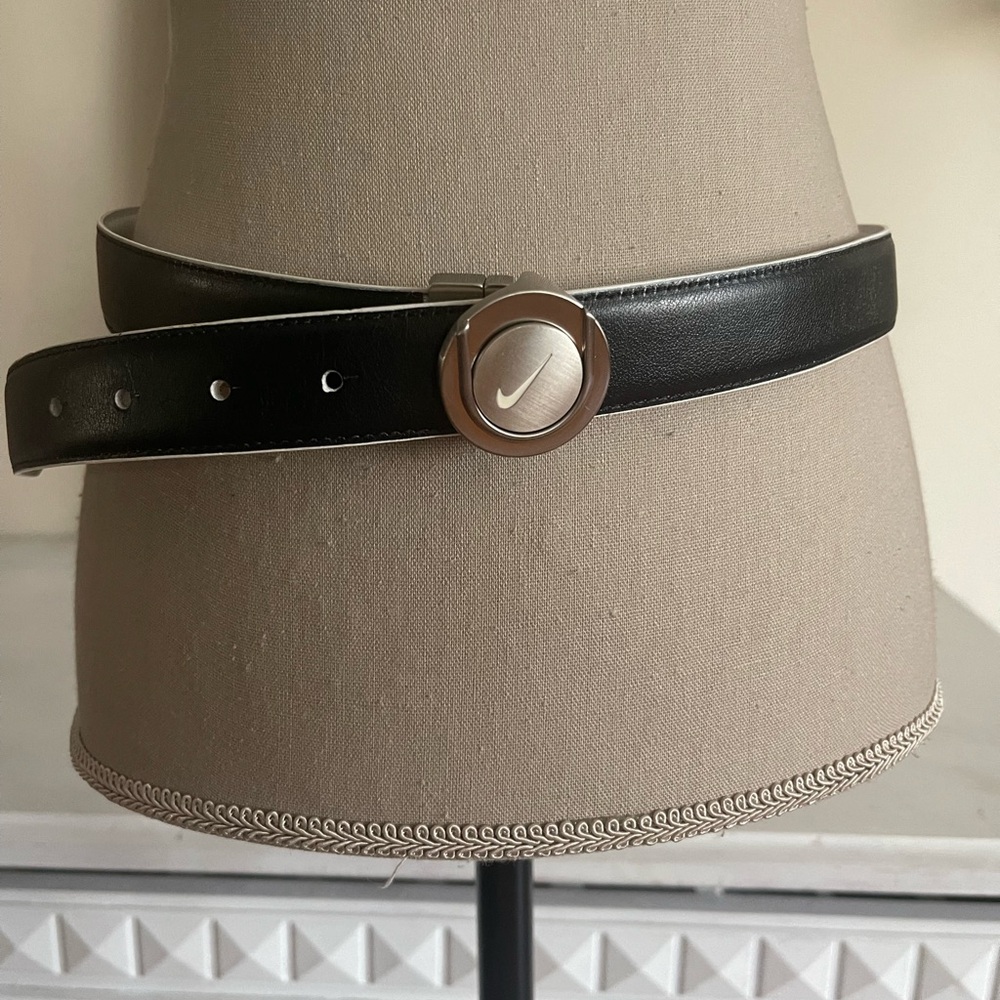 Nike Reversible Black and White Belt with Silver Logo Buckle